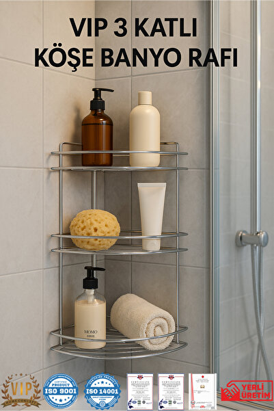 Vip Home Concept Market Ürünleri 3 Tier Bathroom Corner Shower Shelf Metal Shower Shelf Organizer Vip