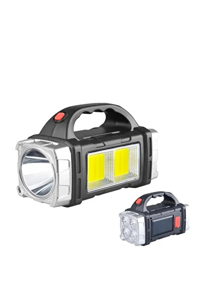 Choice مصباح يدوي LED قابل لإعادة الشحن يعمل بالطاقة الشمسية متعدد الوظائف 2COB فضي اللون مزود بمصدر ضوء مزدوج محمول عالي الجودة