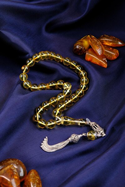 dergah tesbih Original Intense Fly Fossil Special Silver Design Drop Amber Prayer Beads (Amber), (Drop Amber Prayer Beads)
