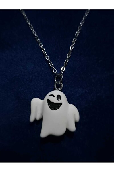sarıyer silver Ghost Pendant Steel Necklace Jewelry Ghost Halloween Halloween Themed