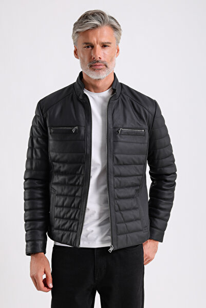 MQ Leather Maroquin Leather Leandro Erkek Şişme Deri Mont