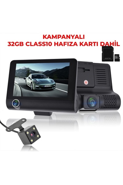 Wevolt 3 Kameralı 4 Inç 1080p Yol Kayıt Kamerası.üç Kameralı Araç Kamera.HAFIZA KARTLI TÜRKÇE MENÜ