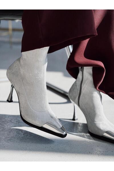 I Love Shoes Rosavi Kadın Topuklu Streç Bot Gri Nubuk