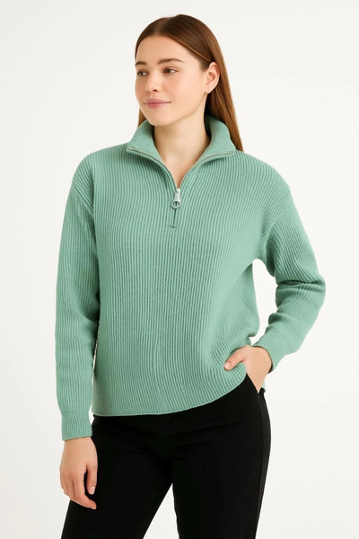 Alfanora Women's Half-Zip Knit Sweater – Thessaloniki Knit, Stand-Up Collar, ...