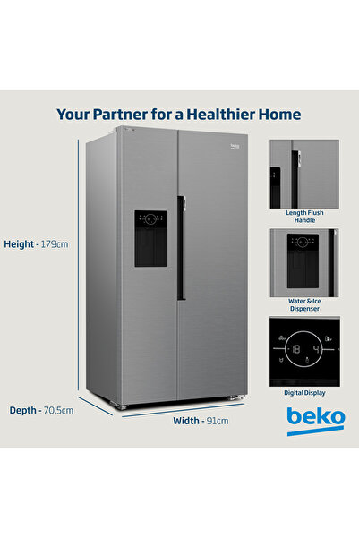 Beko Refrigerator 664L Gross (525L Net)Capacity,Side by Side,Ice and Water Dispenser,GNE753DIX(Inox)