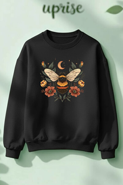 Vordevia Hanorac Arı cu imprimeu din bumbac 3 fire B guler rotund O supradimensionat