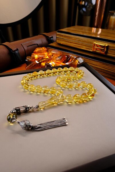 dergah tesbih Original Intense Fly Fossil Special Silver Design Drop Amber Prayer Beads (Amber), (Drop Amber Prayer Beads)