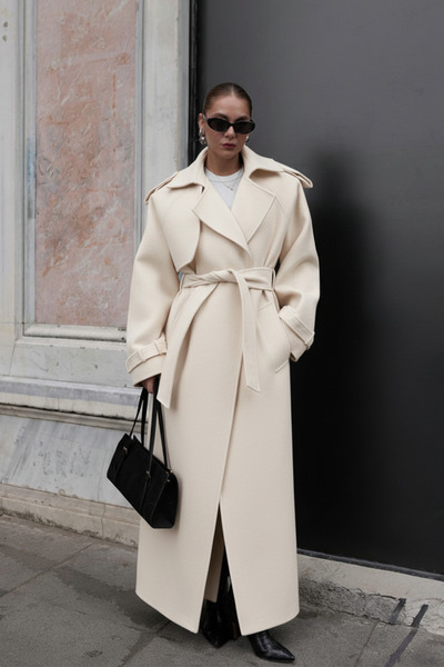 NET OF NOT Γυναικείο παλτό με ζώνη, άνετο και υψηλής ποιότητας, με λεπτομέρειες από απολέτα και λεπτομέρειες από την επένδυση