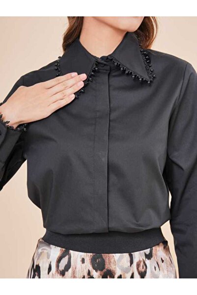 SERPİL İnci Yaka Detaylı Klasik Gömlek 50384