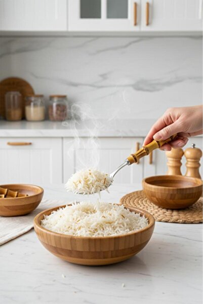 Atbyhome Bambum Mundo 7-Piece Bamboo Handle Steel Kitchen Utensil Set Dowry Set Spoon Colander Ladle