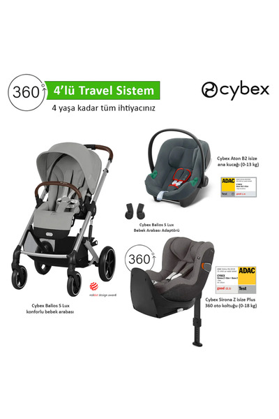 Cybex 4 lü travel sistem Balios S Lux Stone Grey + Aton B2 + Sirona Zi 360 is...