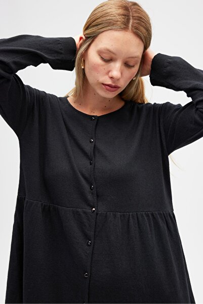 Peraluna Leah Shirred Buttoned Mini Knit Shirt Dress - Black