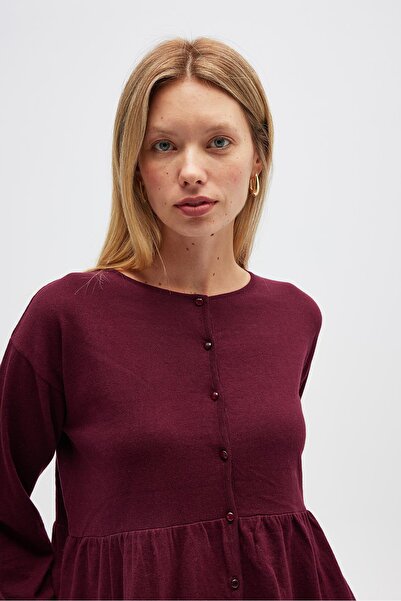 Peraluna Leah Shirred Buttoned Mini Knit Shirt Dress - Burgundy