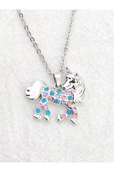Choice silver Cute Rainbow Horse Necklace Colorful Crystal Unicorn Pendant Ne...