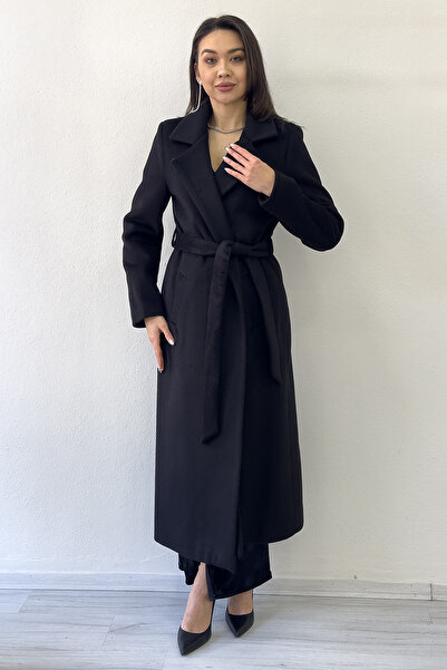 thezkscom Women's Lined Belted Cashmere Coat Beige, Burgundy, Navy Blue, Black