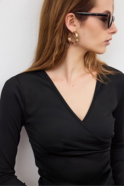 SHERIN Μπλούζα Μαύρη Μπέλι λεπτομέρεια με σούρες