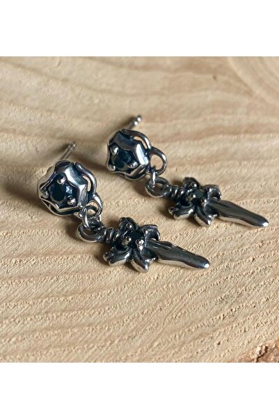 Viking Black Zircon Stone Sword Dangle 316L Stainless Tarnish Free Steel Earrings Pair