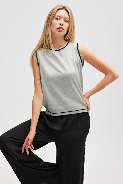 Peraluna Rina Plain Knit Women's Sleeveless Blouse - Gray Melange