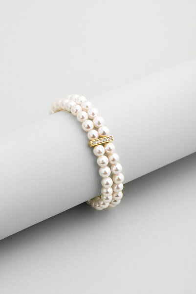 So CHIC... Belinda 18 Ayar Sarı Altın Kaplama 19 Cm Gümüş İnci Bileklik