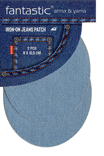 FANTASTIC ARMA Pachet de 2 plasturi pentru blugi, care se lipesc cu călcat |   Plasturi pentru repararea genunchilor și coturilor Fantastic Brand 8x10,5 cm (IceBlue)