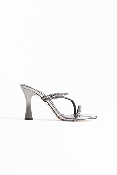 TRENDELLA Capella Platinum Stone Heeled Women's Slippers