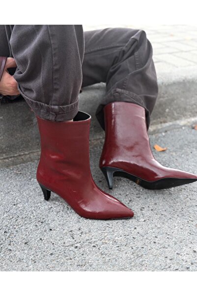 I Love Shoes Silvar Kadın Topuklu Bot Bordo Kırışık Rugan