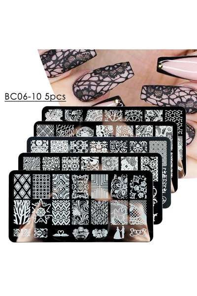 Choice 5 أوراق زهور الدانتيل لوحات ختم الأظافر ماندالا هندسية مسمار الفن ختم ...