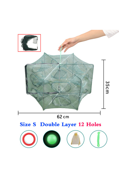 Choice S 2-Layer 12 Holes Folded Fishing Bait Trap, 6/8/12/16/20 Holes Foldable Fishing Nets for Fish/Crab