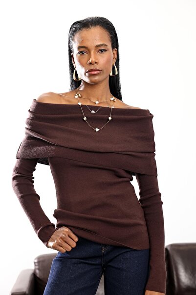 5in1Canpolat Bitter Brown Madonna Collar Sweater 4632