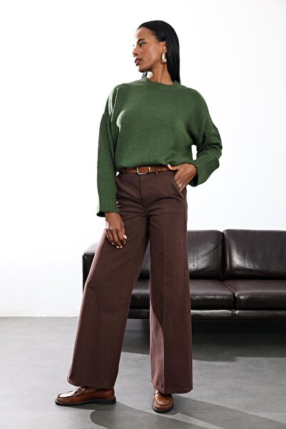 5in1Canpolat Green Crew Neck Sweater