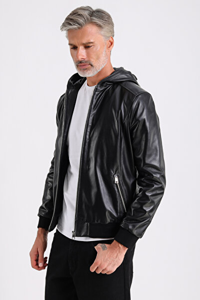 MQ Leather Maroquin Leather Arda Men's Hooded Leather Coat