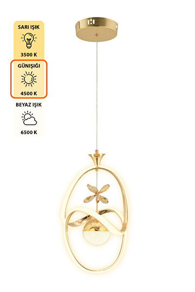 Dekorluna Joy 3 Renk Işık Özellikli Modern Gold Kaplama Sarkıt Led Avize Salon Avize