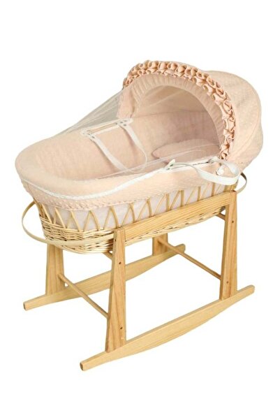 BabyCara Baby Basket Moses Natural Wicker Rocker Cot Infant Bedding With Pillow, Handle, Mosquito Net White