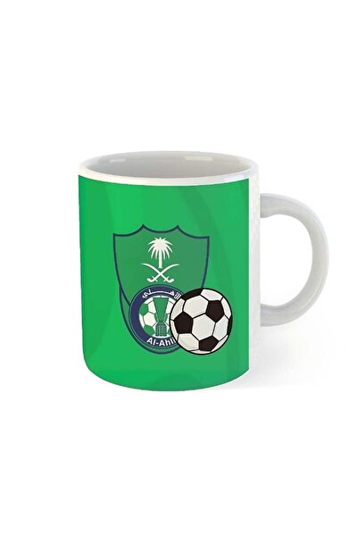 Story of candle Ceramic Mug with "Al-Ahli Saudi" Design - White