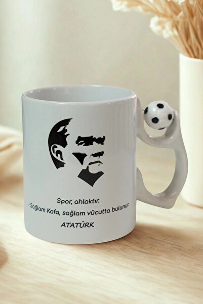 Ahinur Mutfak Ataturk Oral Football Ball Porcelain Mug with Handle – Sports I...