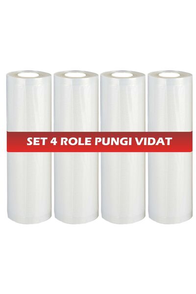 Urgent Horeca Set 4 role pungi vidat gofrate, dimensiuni 220x3000 mm, grosime 85 microni, preparare Sous Vide
