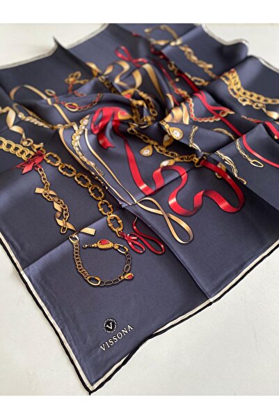 Vissona Μεταξωτό μαντήλι Tivil 17558 - 9 - 0029 Μοτίβο αλυσίδας με σκούρο καπνό