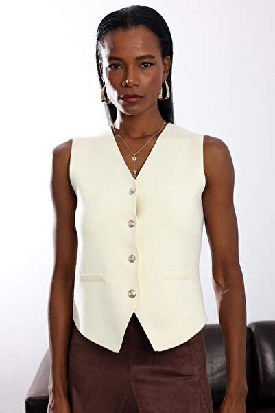 5in1Canpolat Ecru Tok Duruşlu Knitwear Vest 151213