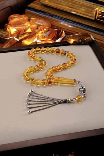 dergah tesbih Original Intense Fly Fossil Silver Tassel Design Drop Amber Prayer Beads (Amber), (滴状琥珀 Prayer Beads)