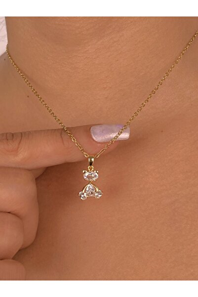 Furtek Aksesuar Minimal Teddy Bear Steel Gold Necklace Model Elegant Thin Chain Daily Gift