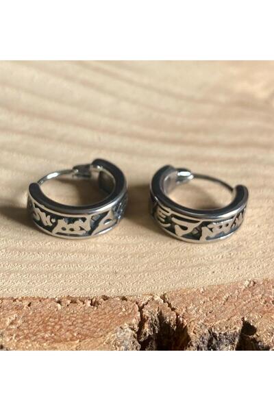 Viking Antique Tribal Vintage Design Hoop Threaded 316L Stainless Tarnish-Free Steel Earrings Pair