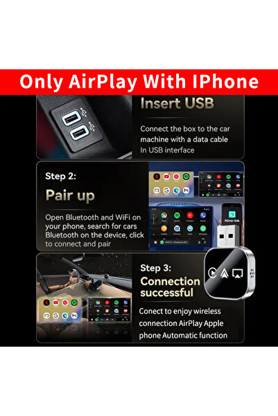 VICTGOAL Upgrade 3 in 1 AirPlay with Wired to Wireless Carplay Adapter, Screen Mirror