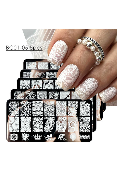 Choice 5 أوراق زهور الدانتيل لوحات ختم الأظافر ماندالا هندسية مسمار الفن ختم ...