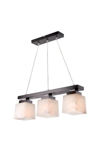Lamkur Candelabru Kubus, 3 x 60W, E27, Lemn (Wenge), Abajur Sticlă Albă Mată
