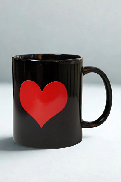 Ahinur Mutfak Atatürk with Love Black Porcelain Mug, Special Design Portrait Heart Printed 330 ml