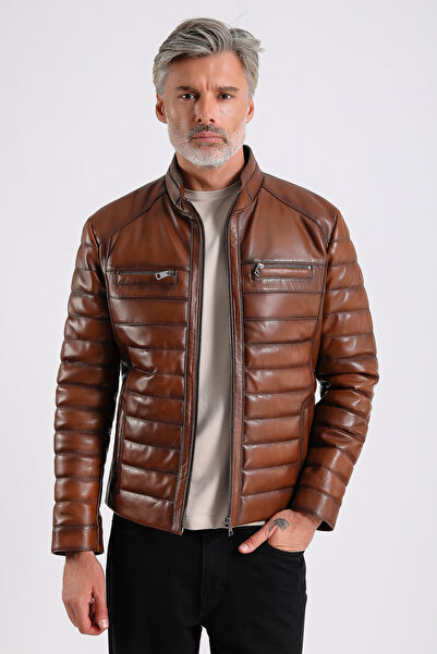 MQ Leather Maroquin Leather Leandro Men's Puffer Leather Coat