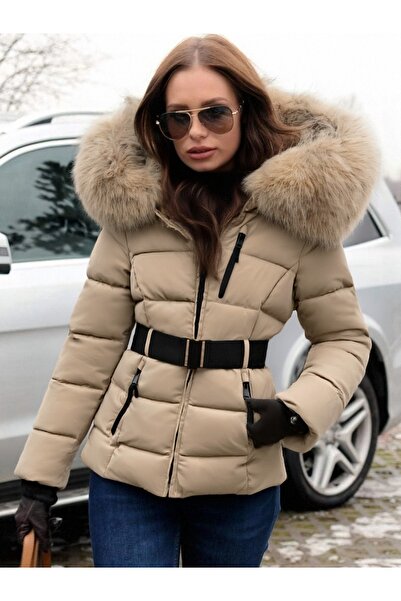 SETTY KOOP Women's Winter Puffer Jacket with Belt and Faux Fur Hood – Stylish Coat Women's Winter Puffer Jacket