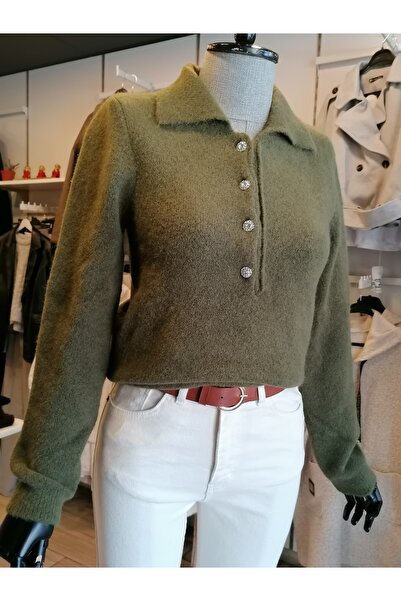 Nil's BUTİK Stone Button Polo Neck Soft Knit Sweater