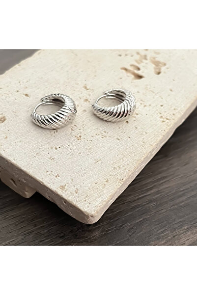 ATELİER GİZEM Xuping Tarnish Free Silver Color Hoop Women Steel Earrings