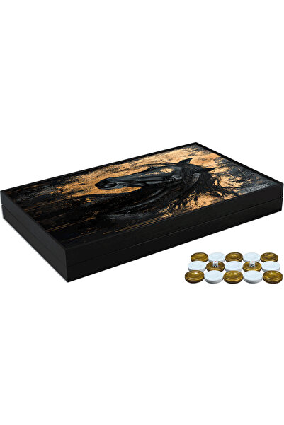 Z-Tools Lacquered wooden backgammon game, Trandy 58x48cm, HORSE PORTRAIT, / ZTS5482-9